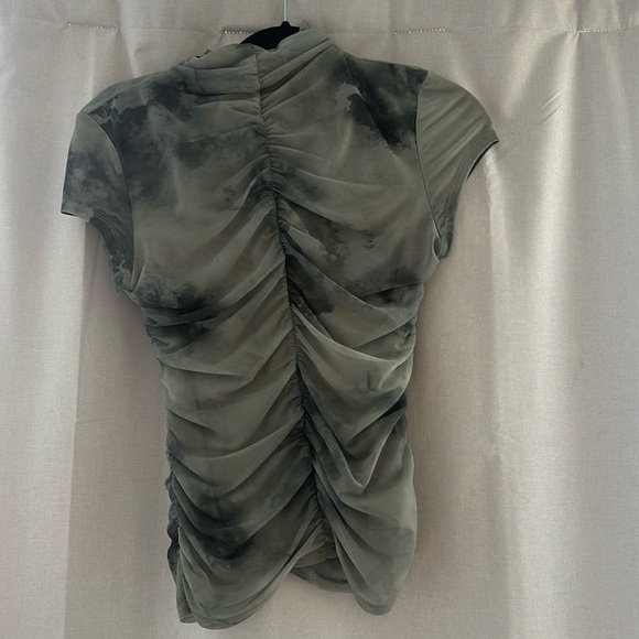 Zara Short Sleeve Ruched Mesh Top - Picture 1 of 2